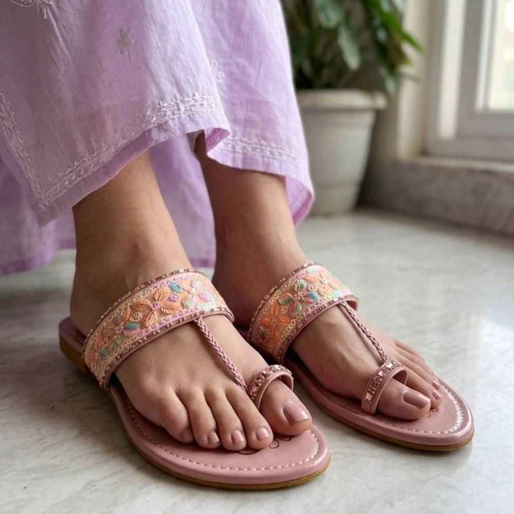 Women Ethnic Embroidered Toe Ring Sandals | Stylish Casual Party Wear Flats