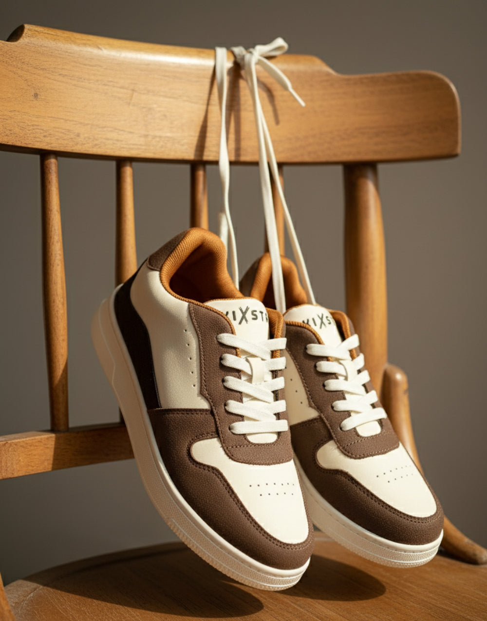 BalanSole Men's White Brown Casual Sneakers Lightweight, Stylish, Anti-Slip Sole Sneakers