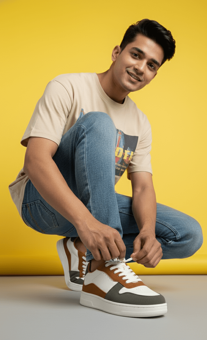 BalanSole Men's White Brown Casual Sneakers Lightweight, Stylish, Anti - Slip Sole Sneakers - Balansole Originals