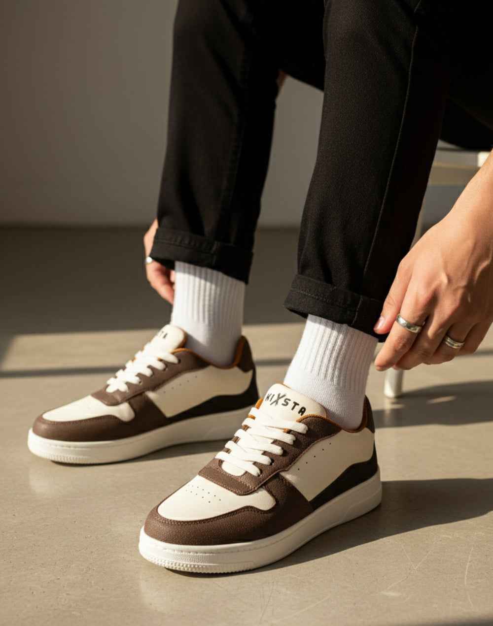 BalanSole Men's White Brown Casual Sneakers Lightweight, Stylish, Anti - Slip Sole Sneakers - Balansole Originals